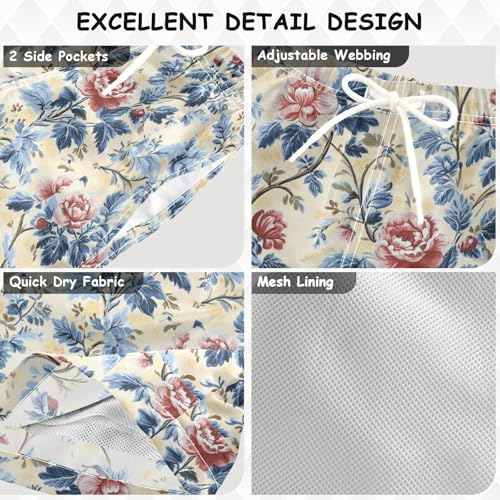 Pigsaly Boys Swim Trunks Retro Vintage French Floral Boys Board Shorts Swimsuit Swimwear Summer Bathing Suit 5T Multicolor3