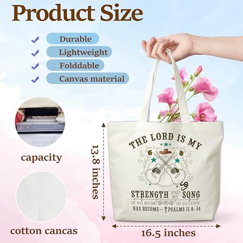 Christian Music Canvas Tote Bag, Retro Western Aesthetic Shopping Grocery Bag, Religious Beach Bag Gifts For Women Lady Music Lovers Friends Family, Violin Reusable Grocery Bag, 152