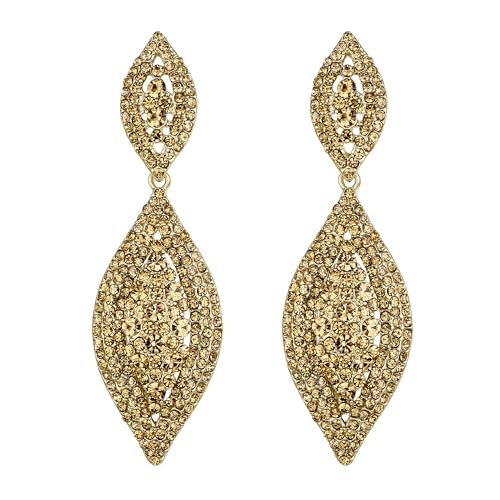 EVER FAITH Orecchini Cristallo austriaco Matrimonio Sposa Fascino 2 Foglia goccia pendente Rosa Nero-fondo