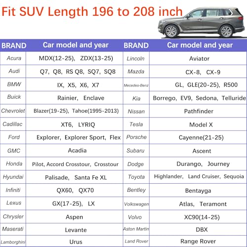 Image of Car Cover Waterproof All Weather for Large SUV,100% Outdoor Rain UV Dust Protection. For Nissan Pathfinder, Ford Explorer /Flex，Cadillac XT6，Infiniti QX60 /QX70，Kia Borrego /EV9 (SUV Length 196-208 inch)