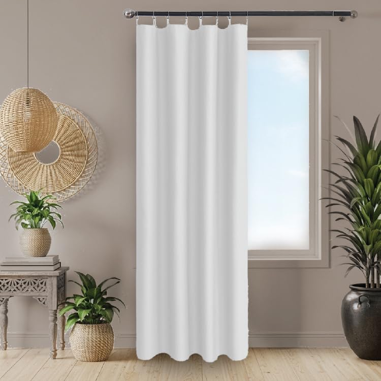 Image of Urban Space Cotton Curtain Lining for Door, White Door Sinlge Curtain Lining Panel 48 inch x 78 inch, Extra 50% Sun & Heat Blocking Curtains with 8 Steel Rings, 1 Peice (White, 7 Feet)