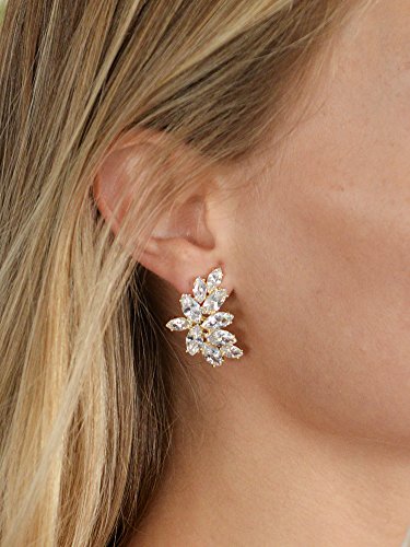 Mariell Gold Clip-On Cubic Zirconia Crystal Bridal Earrings, Marquis Shape CZ Curved Clusters, Non-Pierced Earrings for Wedding, Bridesmaids, Homecoming, Mother of the Bride4