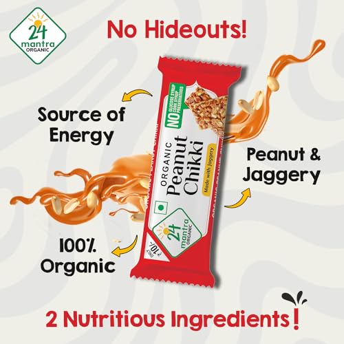 Image of 24 Mantra Organic Peanut Chikki - 18g, Pack of 40 | Crunchy, Healthy, and Delicious | No Added Preservatives and Colours | Made with Jaggery and protein rice peanuts - 720G