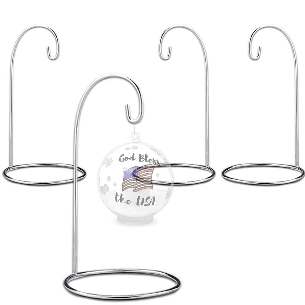BANBERRY DESIGNS Ornament Stands - Set of 4 Silver Christmas Holders - Chrome Finished Metal 9-Inch Tall - Air Plant Terrarium - Christmas Ornament Collection Display