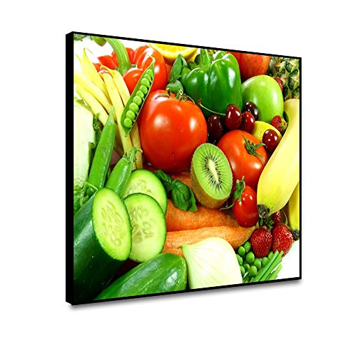 Leowefowas 18x12inch Framed Canvas Wall Art Fresh Vegetables Fruits Painting Kiwi Fruit Banana Tomato Cucumber Picture Food Picture For Living Room Dining Room Kitchen Home Decorations Easy to Hang