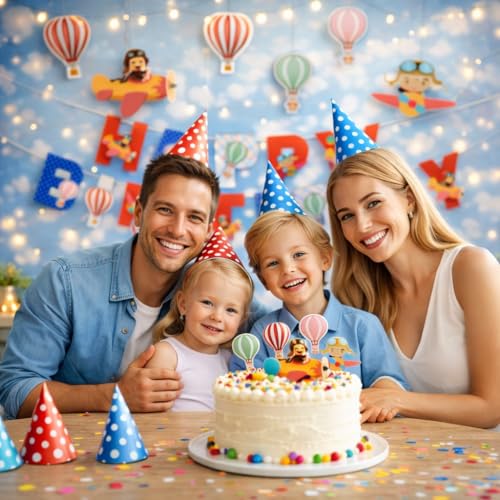 Image of Airplane Happy Birthday Banner for Kids Party, Aeroplane and Hot Air Balloon Decoration for Boys and Astonaut Baby Celebration, Wall Hanging Space Birthday Banner for Home(Pack of 1)