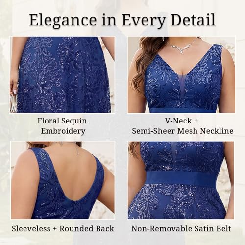 Image of Plus Size Formal Dresses for Women with Embroidery Sequin and V-Neck, A-Line Maxi Dress for Wedding and Cocktail