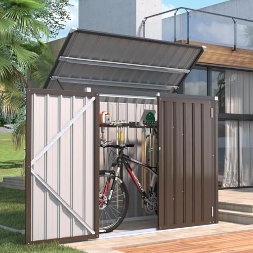 YODOLLA Outdoor Mülltonnenbox mit Gasdruckfeder, Abschließbar Gartenschuppen Wetterfest Gerätehaus für den Außenbereich, 150,6 x 80 x 117,6cm, 1300L (Braun)