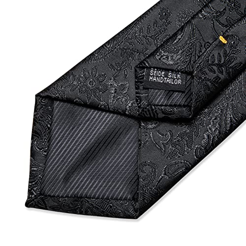Image of DiBanGu Paisley Ties for Men Silk Necktie and Pocket Square Cufflinks Tie Clip Set Woven Classic Mens Tie for Wedding Party