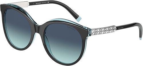 Tiffany & Co. Gafas de sol para mujer, montura azul Tiffany, lentes degradadas azules Tiffany, 2.165 in, Negro sobre cristal azul Tiffany
