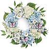 Valery madelyn spring hydrangeas flower wreaths for front door with lights blue white artificial summer door wreath with eucalyptus leaves for home party wedding decor 18 unique gifts for mom  urban country home decor