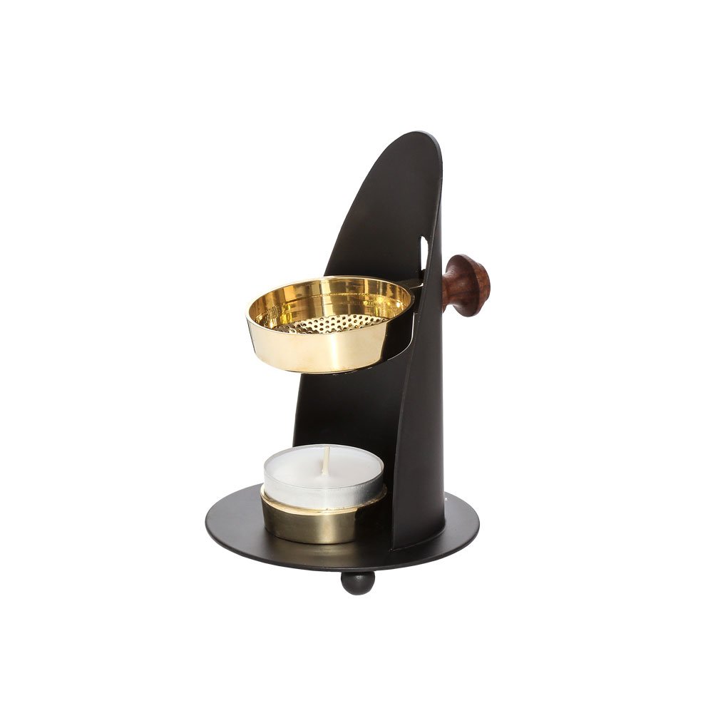 Incensiere In Ferro NKlaus Con Manico In Legno – Ø 8,5 Cm, Lunghezza 22 Cm – Bruciatore D'Incenso Con Coperchio – Per Aura E Profumazione – 39146