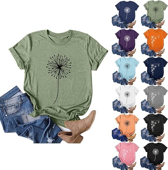 Summer top for Women 2024 Cute Floral Graphic Trendy Tees Crewneck Short Sleeve Sunflower Printed Teen Girls Cotton Tshirts