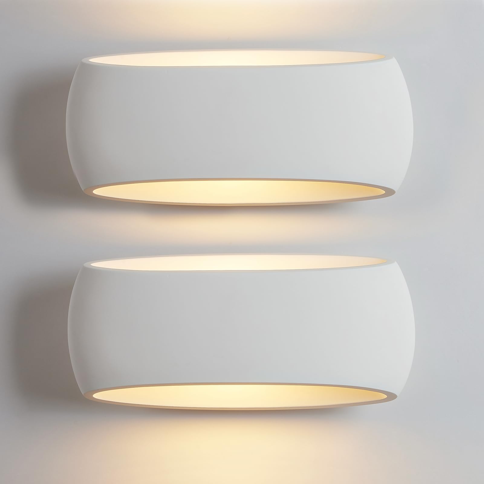 HARPER LIVING 2 Pack Wall Lights with Ceramic Wall Sconce for Bedroom, Living Room, Hallway. X-Large Indoor Plaster Wall Wash Lamp (40W E27, 38CM)