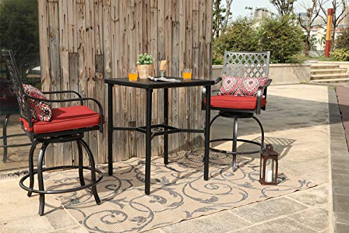 Phi Villa Patio Outdoor Swivel Bar Stools Set Of 4, Patio Bar Height Bistro Dining Chairs All Weather Metal Garden Furniture Sets With Cushion And Armrest, Red #TOP6
