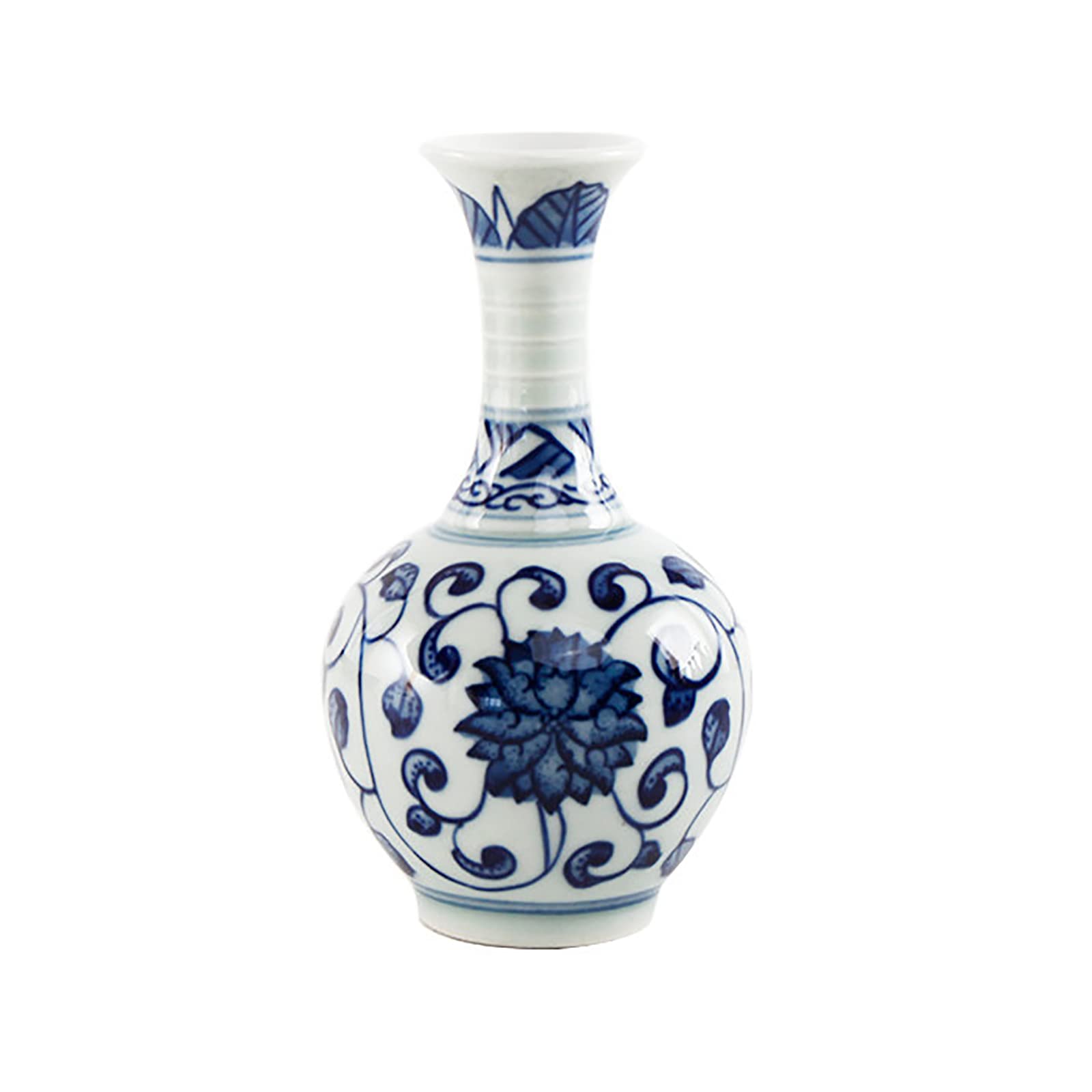 Vase en céramique bleu et blanc vintage chiné pour décoration de table raffinée