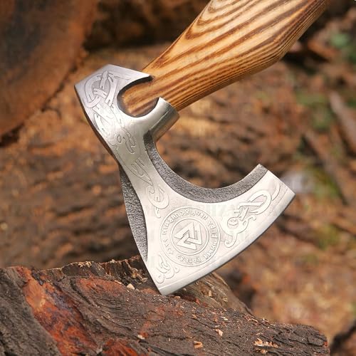 Image of Viking Axe Gift Vikings Knife with Sheath | Hand Forged Real Handmade Outdoor Hunting Camping Axes and Hatchets | Viking Gifts for Men (Ax-05)