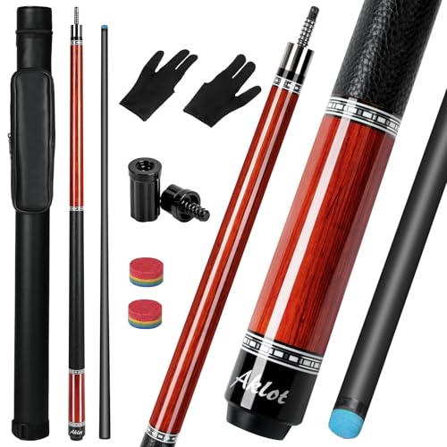 AKLOT Carbon Fiber Pool Cue Stick 58 19oz Low Deflection Pro Billiard Stick 12.5mm Tip Maple Butt & Buffalo Leather Grip Weight Adjustment Pool Cue Kit with Case Tips (Bronze Labyrinth)