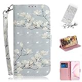 Nadoli Galaxy Note 10 Lite Lederhülle,3D Bewirken Magnetverschluss Kartenfach Standfunktion Pu Leder Flip Schlanke Brieftasche Schutzhülle Handyhülle für Samsung Galaxy Note 10 Lite,Weiß Blumen