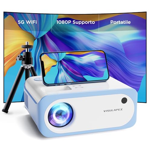 Mini Proiettore, VISULAPEX V3 Video Proiettore Portatile, 1080P Supporta, 5G WiFi 9000L Full HD...