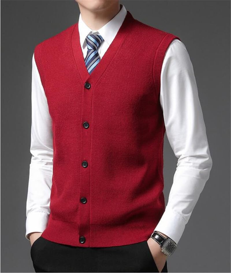 Men's Sleeveless Wool Sweater Vest Slim Knitted Vests Bussiness Casual Solid Waistcoat4