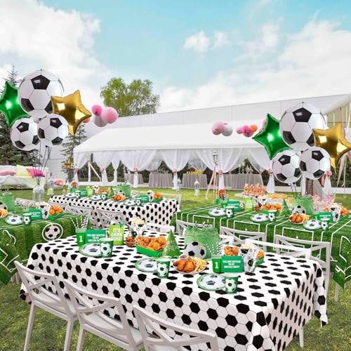 Image of WNINK 2 Pack Soccer Party Tablecloths Soccer Theme Disposable Plastic Table Cloth Soccer Sports Party Table Covers for Soccer Theme Birthday, Outdoor Picnic Party Supplies Decor, 54 x 108 Inch