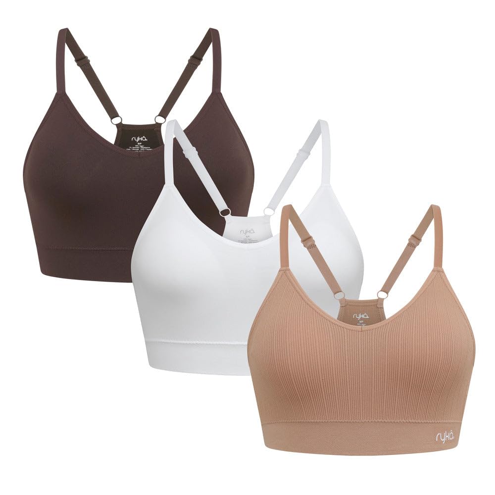 Ryka Sports Bra, Cami Yoga, Athletic Sostén Deportivo, Ashley Seamless v-Neck, 3 Pack
