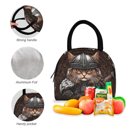 Backpack Lunch Box Set Large Capacity Travel Backpacks and Insulated Lunch Bag for Commute Hiking Picnic Viking Cat Print4