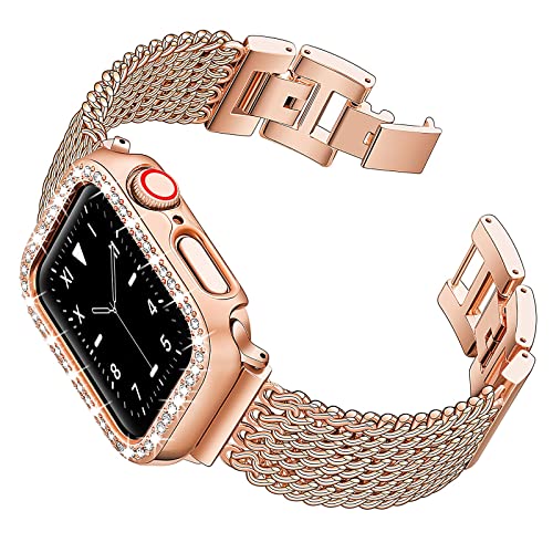 Case+Dress bracelet for band 40mm 41mm 38mm 45mm 44mm 42mm 38mm Metal belt Watchband iWatch Serie 3 4 5 6 se 7 strap (Band Color: rose gold, Band Width: 38mm series 321)