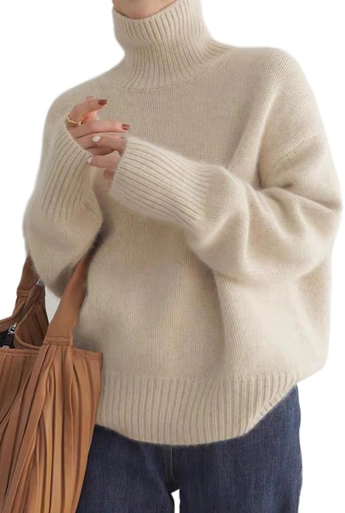 Women's Turtleneck Sweater Fall Winter Long Sleeve Knit Jumpers Soft Chunky Warm Trendy Pullover Basic Top