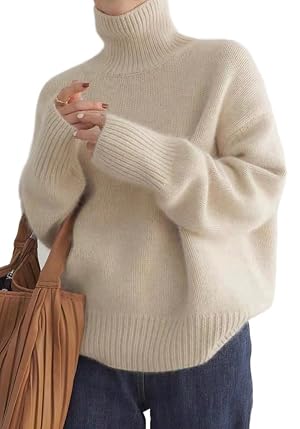 Turtleneck Sweaters for Women Long Sleeve Knit Jumpers Fall Winter Chunky Soft Warm Trendy Pullover Basic Top