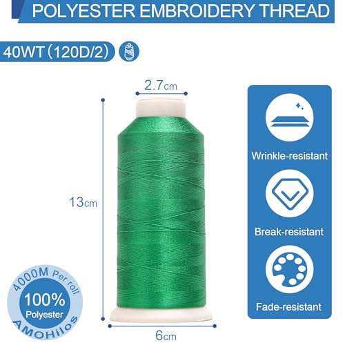 Image of High Tenacity Polyester Embroidery Machine Thread 40WT(120D /2) 4000M Per Spool for Commercial and Domestic Embroidery Machine (Celtic Green-1651)