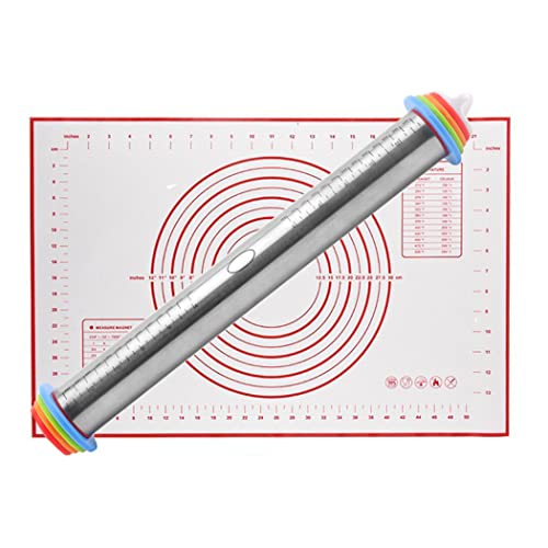 Digead Gearific Rodillo para Hornear, Rodillo de Amasar con 4 Discos Ajustables y Marca de Medición Estera de Cocción de Silicona, para Todas Masas, Pizza, Galletas, Estable y Duradero Cover