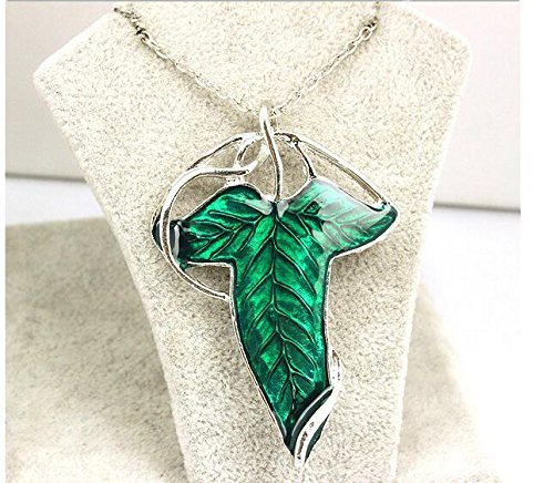 On Sale Green Leaf Elven Brooch Pin Pendant With Chain Necklace, Lord of