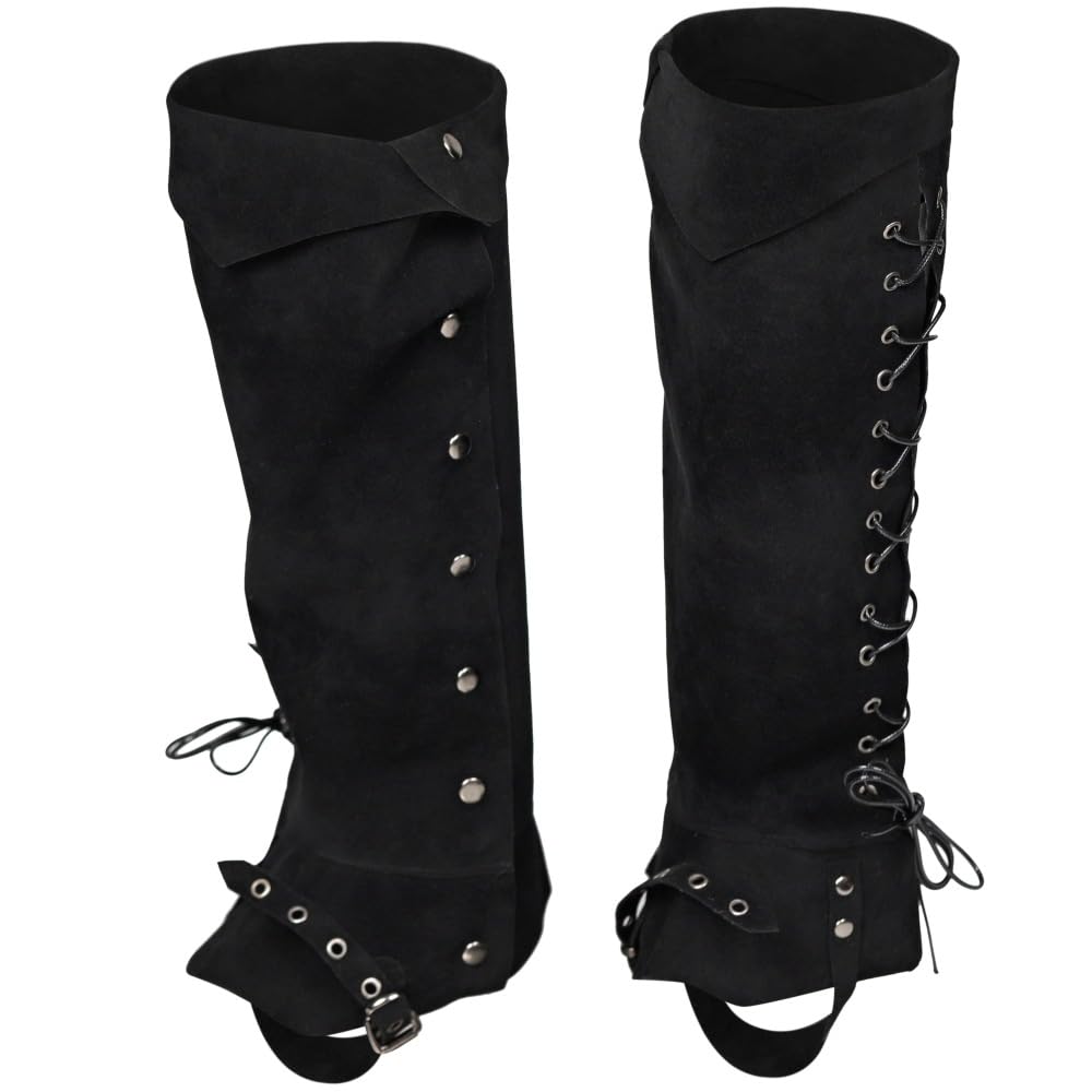 Pirate Boot Cover Medieval Gaiters Boot Toppers Fancy Dress Viking Boot Cover Knight Leg Guard Shoe Cover Medieval Retro Gothic Costume Adjustable Knight Boot Covers with Lace for Halloween Cosplay