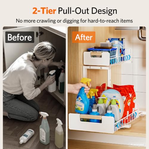 Delamu Under Sink Organizer Kitchen 2 Tier Pull Out Cabinet Shelf 2 Pack - image 2