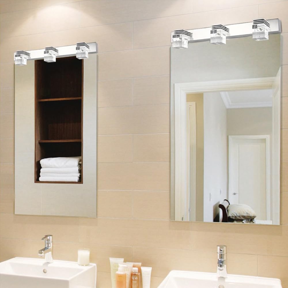 Mengjay Lámpara de Pared Led,Aplique de pared Moderno Interior,Aplique Espejo Baño LED,Espejo Iluminación para Salón, Pasillo, Estar,Comedor, Cromo (6000K, 3 cabezas)