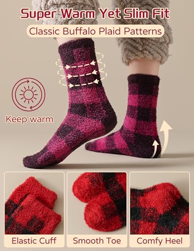 Super Soft Buffalo Plaid Fuzzy Socks Gifts for Women Girls 3 Pairs Cozy Warm Thick Fluffy Cute Plush Socks3