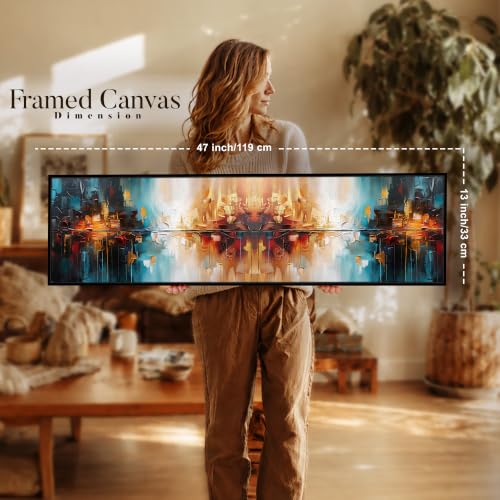 Image of PAINTINGMANTRA Multicolor Combination Abstract Wall Art Paintings, Modern Abstract Art Wall Painting for Living Room, Home and Office Wall Decoration (13x47 Inch)