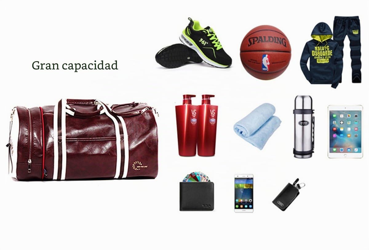 Bolsa Gimnasio de Viaje Impermeable Bolsas Deporte PU Cuero Bolsos Deportivos Fin de Semana Travel Duffle Bag para Hombres y Mujeres (Rojo)