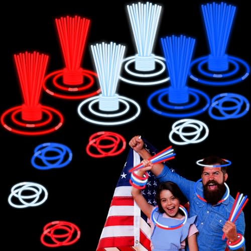 Fourth of July Accessories for Kids, 72-500 PCS Red White Blue Glow Sticks Party Favors Supplies for 250th, Patriotic Treat Goodie Gift Bag Stuffers, Light up Party Toys Stuff Decor for 4th of July