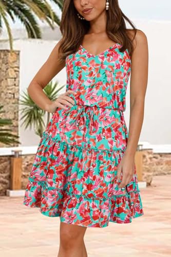 Image of Newshows Women's Summer Casual Dress Cute A Line Ruffle Hem Flattering Fit Beach Vacation Sundress