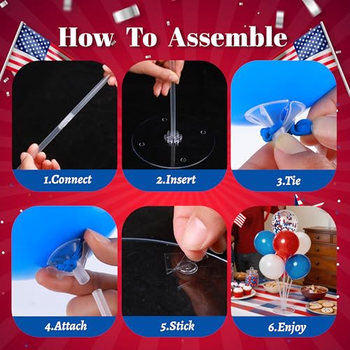Image of JOYYPOP Balloon Centerpiece Kit for Table 4 Sets Balloon Stand with 40 Red White Blue Confetti Balloons Patriotic Table Decorations for Graduation Memorial Day Flag Day Election Party
