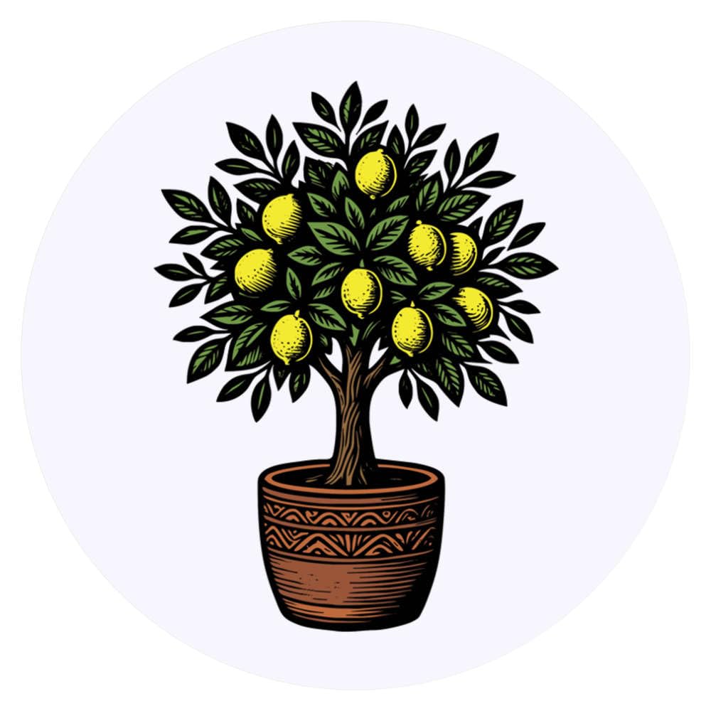 Azeeda 24 x 'Potted Lemon Tree' Round Stickers - 4cm (SK00083550)