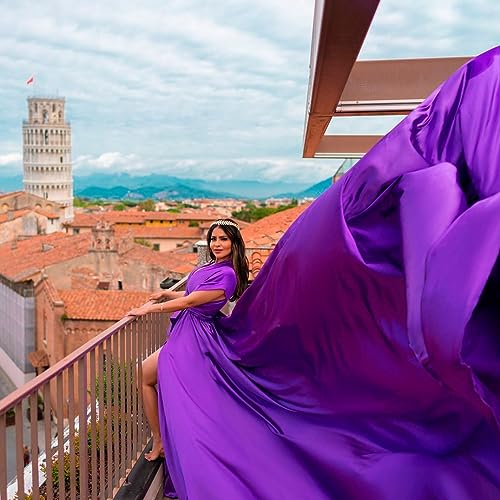 Infinity Long Flying Dress | Train Photoshoot Flowy Dress | Satin Santorini Flying Long Maxi Photography Baby Shower for Women| Long Satin Purple3