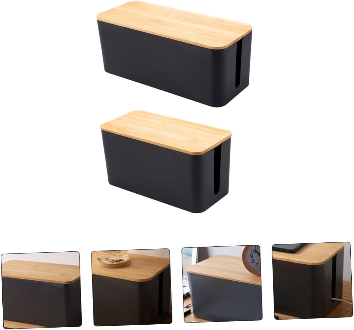DOITOOL 2pcs Power Strip Storage Box Desk Outlet Desk Power Strip Concealer Container Wire Organizer Box Socket Organizer Case Wire Storage Box Wire Container Socket Switch Box Cable Wood