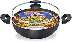 Panela Wok Nº24 Antiaderente Tampa de Vidro Preta Dona Chefa