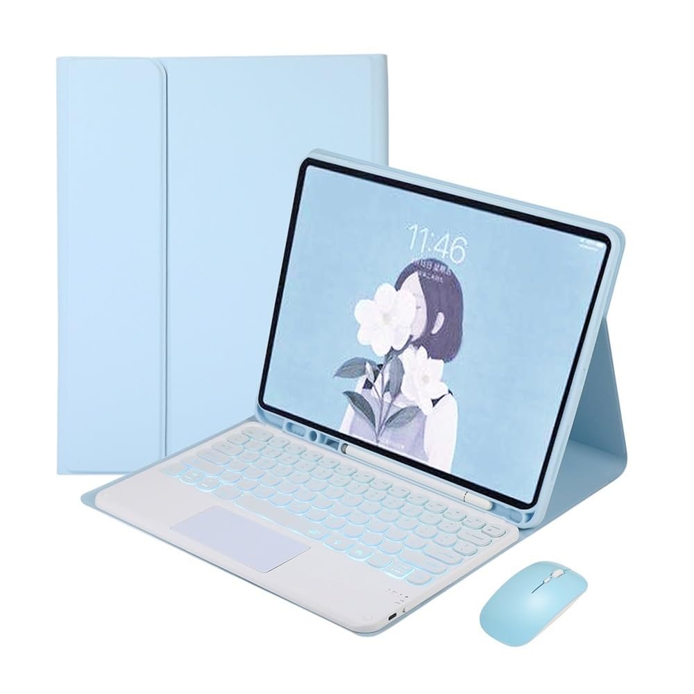 Funda para iPad Pro 11 2024 con teclado retroiluminado redondo y ratón inalámbrico color sky blue 7