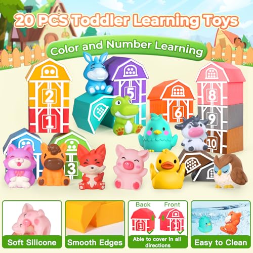Image of Oriate Farm Animal Learning Toys for Toddlers 1,2,3 Year Old, 20Pcs Farm Animals Montessori Toy for Counting Sorting Color Recognition & Matching, Finger Puppets & Stacking Toys 12M+