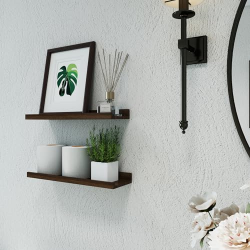 Image of Walnut Floating Shelves for Wall Decor, 16 in Shelf with Lip, 2 Set